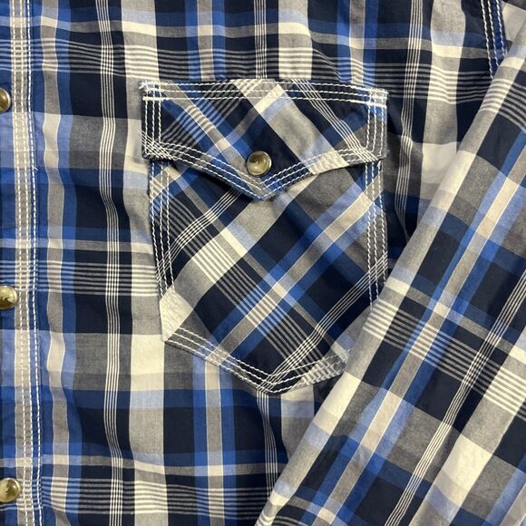 Wrangler 20x‎ Pearl Snap Shirt Blue/Black/White Plaid Men's size XL - Picture 3 of 11